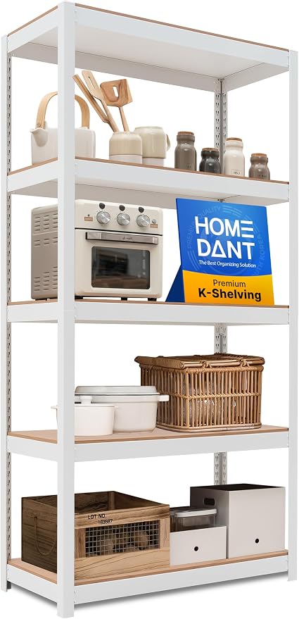 HOMEDANT House 36.2" W 5 Tier Heavy Duty Garage Shelving Adjustable Metal Rack Storage Shelves Standing Shelf Unit Organizers Pantry Closet Office White 1Pack by TheBestOrganizingSolution