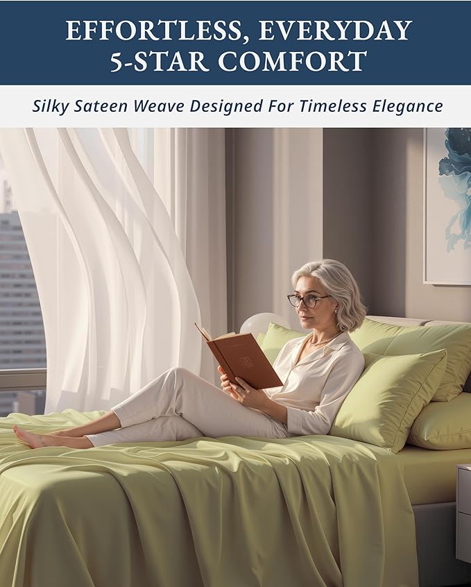 100% Egyptian Cotton Queen Bed Sheet Set – 4 Piece Queen Sheets Set, Breathable & Fade Resistant, Silky Sateen Weave for Winter Comfort, Ultra-Soft Hotel Luxury Bedding with 15" Deep Pocket - Seafoam