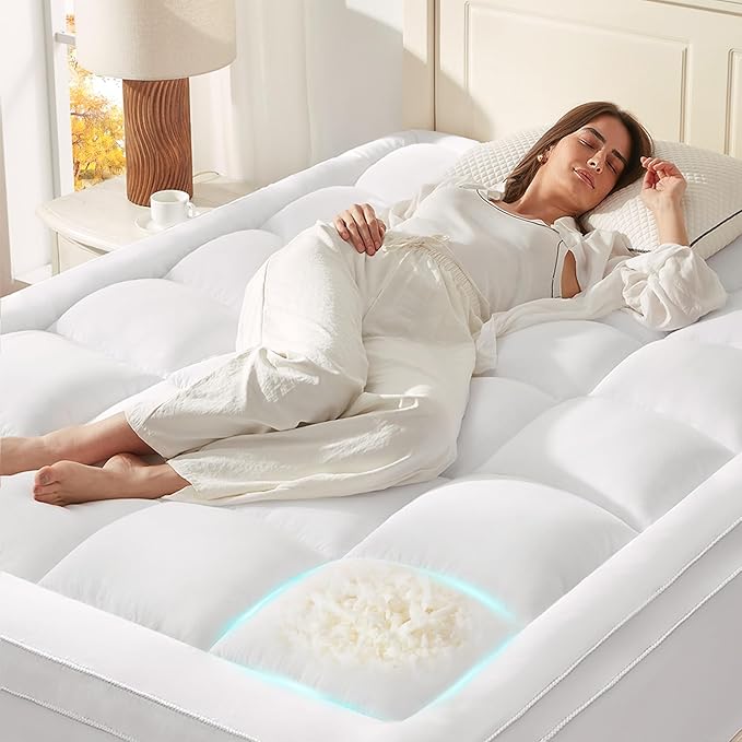 Anluoer Mattress Topper Queen for Back Pain, Memory Foam Pillow Top Mattress Topper Queen, 5X Support Extra Thick Breathable Mattress Pad with 8-21" Deep Pocket, 60x80 Inches, White