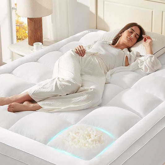 Anluoer King Mattress Topper, Memory Foam Pillow Top Mattress Topper for Back Pain, Extra Thick Breathable Mattress Pad with 8-21" Deep Pocket, 78x80 Inches, White