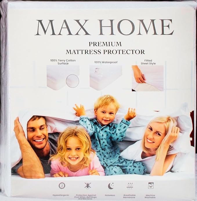Premium 100% Waterproof Mattress Protector Full XL Size,Absorbent, Cotton, Bed, Breathable Fitted Mattress Cover with Stretchable Pockets, Cover Smooth Soft Noiseless Washable