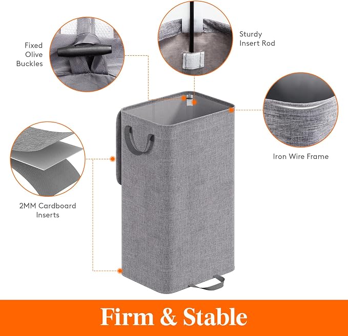 Lifewit Single Laundry Hamper with Lid and Removable Laundry Bags, Large Collapsible 1 Dividers Dirty Clothes Basket with Handles for Bedroom Laundry Room Closet Bathroom College, 100L Gray - Image 3