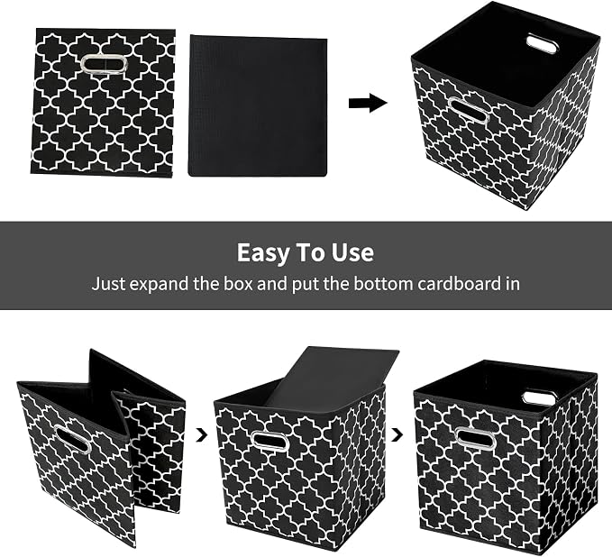 Fabric storage bins Cubes, Fabric Cube Organizer with Handle, Foldable Cube Bins for Cloth or Accessary Storage, 11x11x11 set of 6,Black Light - Image 7