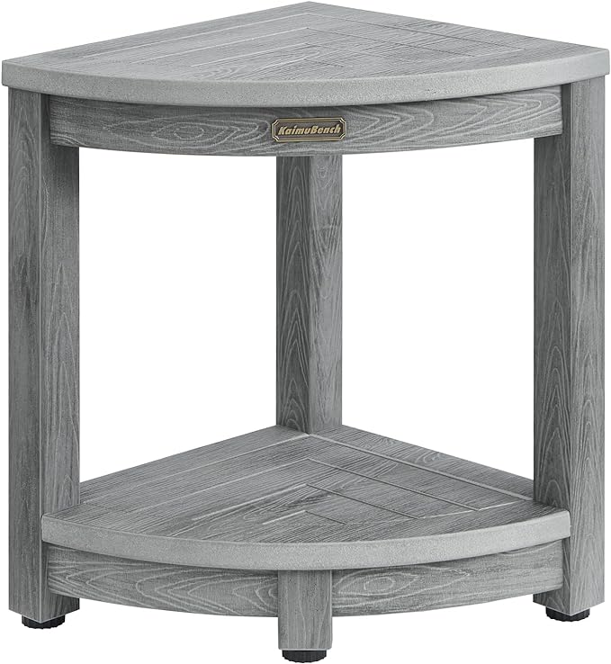 Waterproof Shower Bench for Inside Shower, Gray HDPS Corner Shower Stool for Shaving Legs, Poly Lumber Shower Foot Seat, Plastic Bathroom Shower Bench Seat with Storage Shelf, Non-Slip/No-Maintenance by KaimuBench