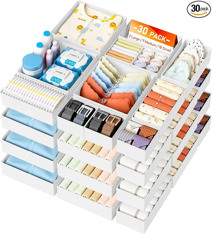 DIMJ Drawer Organizer Clothes- 30 Pack Baby Dresser Organizer for Nursery, Small Fabric Closet Drawer Organizer Bins for Underwears Socks, Foldable Storage Dividers Organization for Bedroom by DiMJ