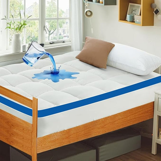 Mattress Topper Twin XL College Dorm, Waterproof Bed Topper Twin XL Mattress Pad Cover for College, Cooling Pillow Top Mattress Topper with Deep Pockets Fluffy Fill Mattress Protector
