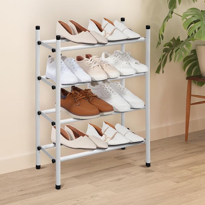 STORAGE MANIAC Expandable Shoe Rack, 16 Pairs Stackable Small Shoe Rack, Metal Adjustable Shoes Organizer for Closet, Entryway, Hallway, Garage, Front Door, Shoes Shelves, White 4 Tier - Image 8