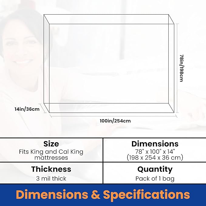 VICMORE 3mil Heavy-Duty Plastic Mattress Bag for King/Cal King Size – Tear-Resistant Mattress Protector Cover for Moving & Storage, Transparent & Easy Fit