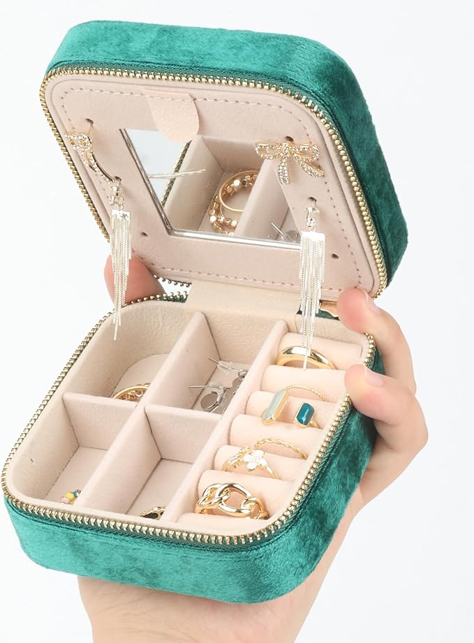 Plush Velvet Jewelry Box,Travel Jewelry Case with Mirror, Jewelry Organizer,Gift for Women Girls,1Pack - Image 2