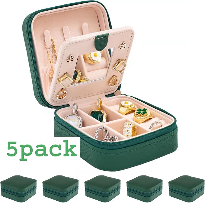 KElofoN Travel Jewelry Case with Mirror - Small Organizer Box for Girls & Women (Green-5) - Image 2