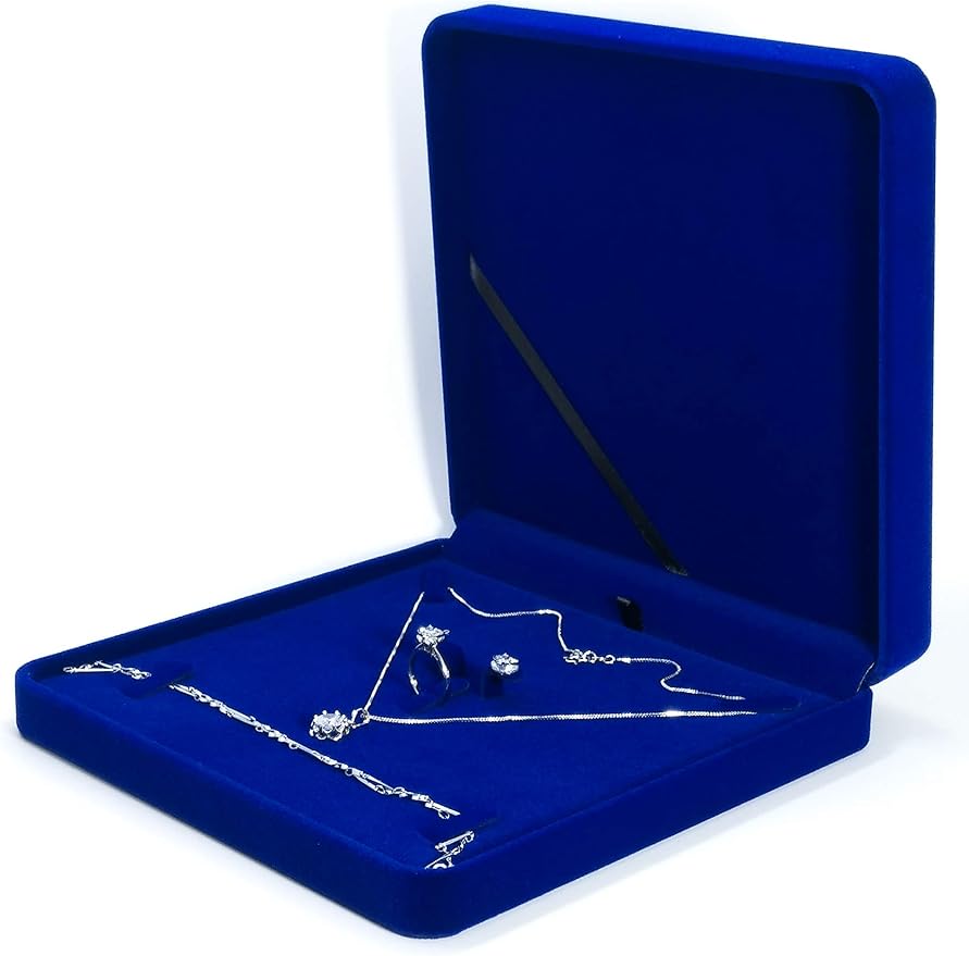 Jewelry Set Velvet Box Necklace Earring Ring Necklace Bracelet Gift Display Case Wedding Jewelry Storage Holder (Royal Blue) - Image 4
