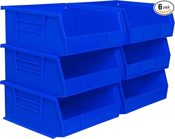 Akro-Mils 30235 AkroBins Plastic Storage Bins, Space-Saving Stackable Bins for Garage, Pantry, Craft Organization, 11" x 11" x 5", Blue, 6-Pack by Akro-Mils