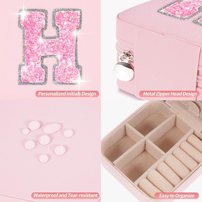 Uygafly Monogrammed Gifts - Trendy Jewelry Box & Organizer, Aesthetic Travel Essentials, Birthday Gifts | Pink - Image 4