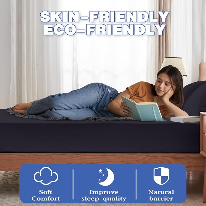 Twin Mattress Protector, Waterproof Mattress Cover with 18" Deep Pocket Bed Cover, Fitted Sheet Style Noiseless Breathable Machine Washable, Black (39' X 75'')