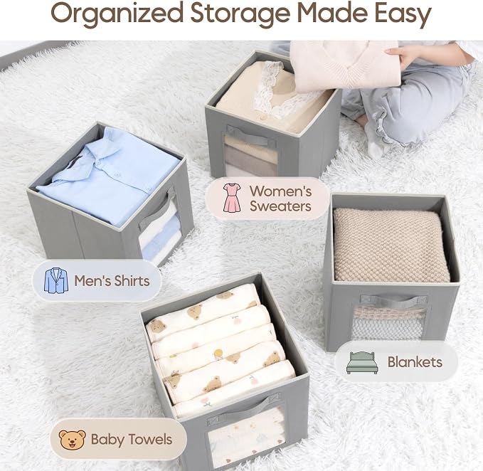 Homsorout Storage Cube 11 Inch - Cube Storage Bins with Window, Closet Storage Baskets with Handle, Fabric Bins for Closet, Shelves, Toys, Clothes, Set of 6, Grey - Image 5