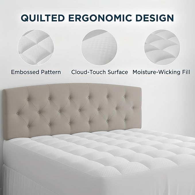 Full XL Size Quilted Fitted Mattress Pad with Deep Pocket 8-21" - Cooling Breathable Pillow Top Mattress Topper & Protector, Machine Washable, White, 54x80 Inches