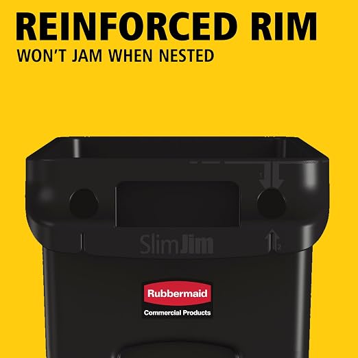 Rubbermaid Commercial Products Slim Jim Plastic Rectangular Trash/Garbage Can With Venting Channels, 23 Gal, Black, for Kitchen/Office/Workspace - Image 2