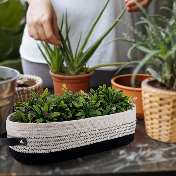 Cotton Rope Toilet Basket Bathroom Decor Baskets, Toilet Paper Holder Basket, Farmhouse Home Decor Organizing Small Baskets 13"x5.9"x4" Black - Image 6