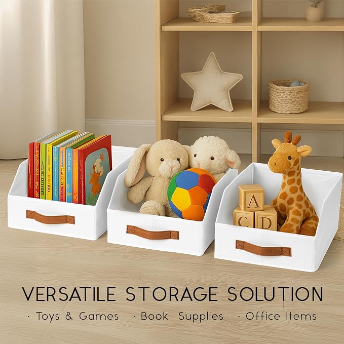 Homsorout Fabric Storage Bins for Organizing - 6 Pack Large Trapezoid Collapsible Storage Bins with Front Handle, Closet Organizers and Storage for Bedroom, Home Shelves, Small Spaces, White - Image 8