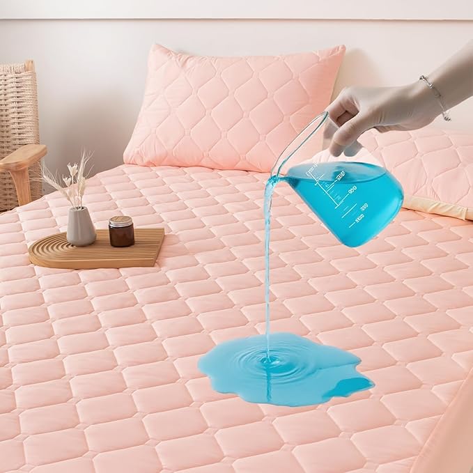 Queen Mattress Protector Waterproof, 18" Deep Pocket Mattress Cover - Lab Tested Leakproof, Oeko-TEX Certified, Breathable & Noiseless, Machine Washable,Queen Fitted Sheet Only (Pink)