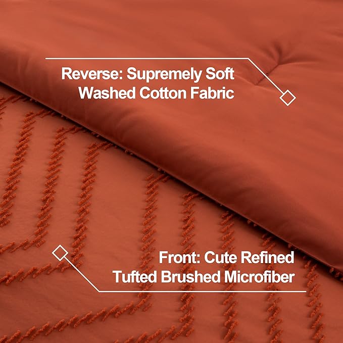 Litanika Super King Plus Size Comforter Set with Sheets Terracotta - 7 Pieces Bed in a Bag Oversized King Boho Tufted Complete Bedding Sets with Comforter, Sheets, Pillowcases & Shams