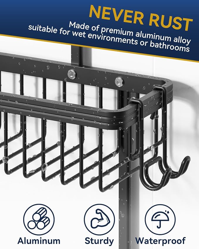 YASONIC Shower Caddy Hanging, Never Rust Shower Organizer Hanging, Aluminum Shower Racks for Inside Shower with Hooks for Razor, Bathroom Organizers and Storage with Soap Holder, Black - Image 4