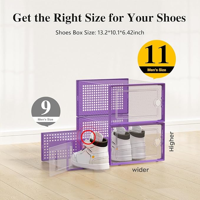 Kuject X-Large Shoe Storage Boxes Organizers Clear Plastic Stackable 12 Pack, Shoe Rack & Holder Substitute, Sneaker Containers, Toy Storage Organizer Bins for Entryway, Closet, Under Bed, Purple - Image 2
