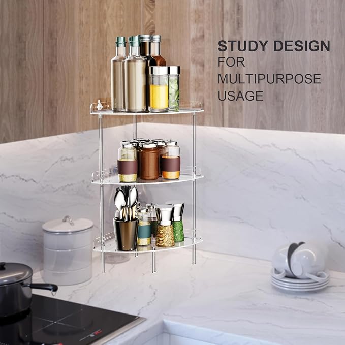 Bakzon Corner Shower Caddy, 3 Tier Acrylic Shower Organizer Corner for Inside Shower, Rustproof Floor Standing Shower Shelves for Bathroom, Clear - Image 6