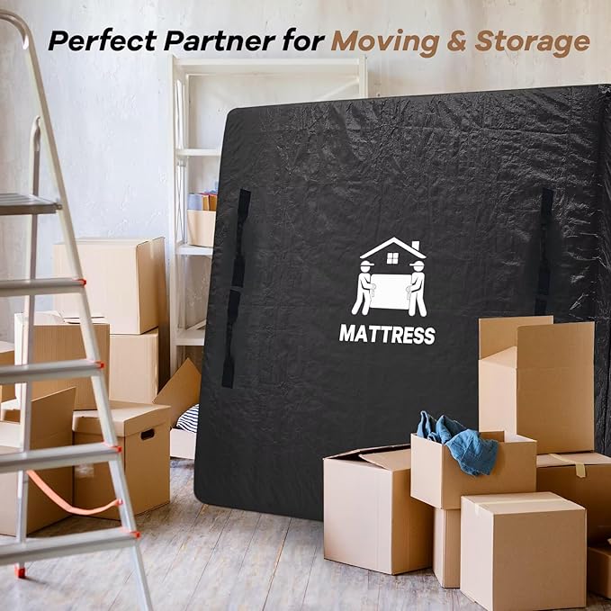 Mattress Bags for Moving, BETU Mattress Protector Waterproof Mattress Cover Crib Size Storage Bags with 8 Heavy-Duty Handles and Zipper for Bed Extra Thick Large Reusable (52"x28"x6.5" Black)