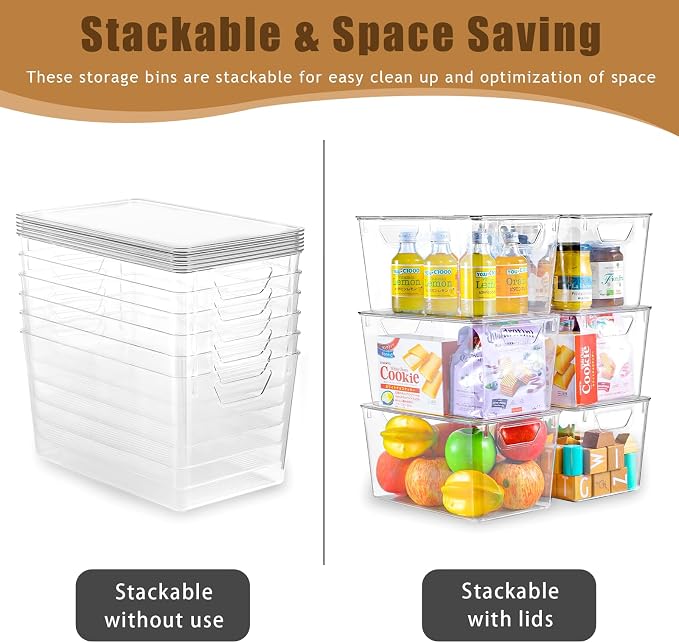 6 Pack Clear Storage Bins with Lids, 7 Quart Stackable Storage Boxes for Storage and Organization, Plastic Storage Containers with Lids, Plastic Bins with Handles for Office, Bedroom, Study Room - Image 3
