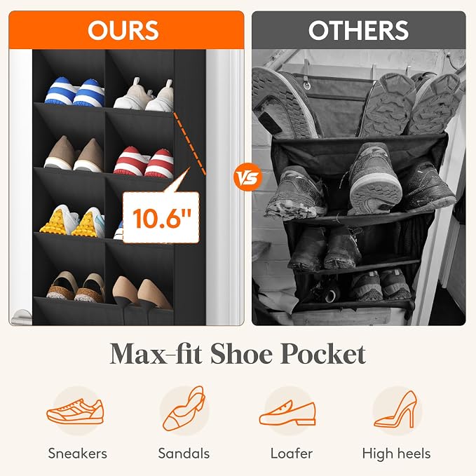 Lifewit 6 Tier Over the Door Shoe Organizer with 11 Large Deep Pockets, Fabric Hanging Shoes Shelf for Closet, Dorm Storage, Fit Up to 12 Pair Shoe Rack Holder for Sneakers, Boots, Black - Image 3