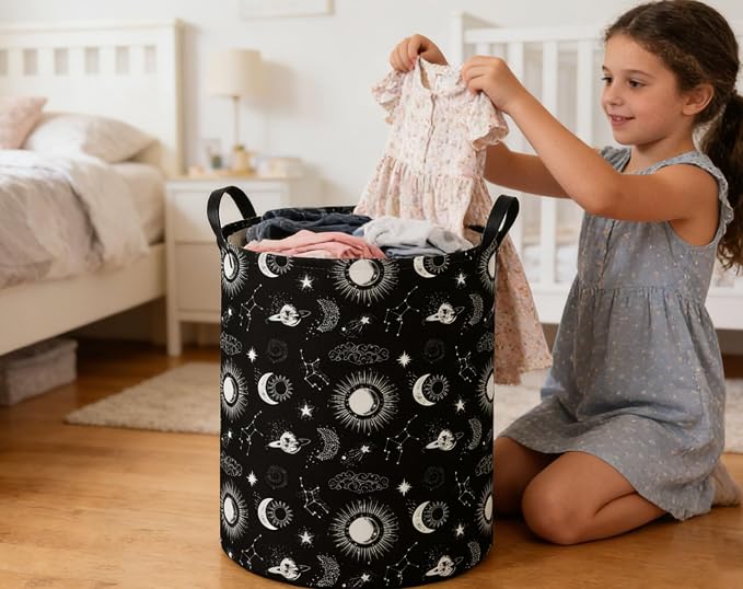 Kids Laundry Basket Star Hamper for Nursery Hamper Cute Kids Storage Bin Room Decor for Home(Black) - Image 5