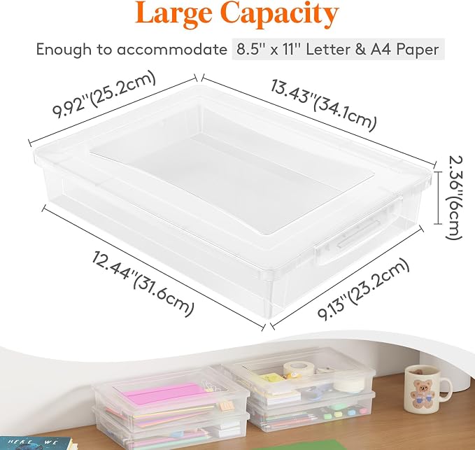 Lifewit 8 Pack Plastic Multi-Purpose Storage Box with Latching Lids, Clear A4 Paper Storage, Classroom Organization, Storage Containers for Board Game, Craft, Document, Magazine, Art Supplies - Image 2