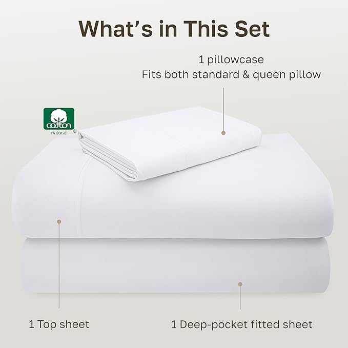 California Design Den XL Twin Sheets Set - Luxury 600 Thread Count 100% Cotton Sateen, Twin XL Sheet Set with All Around Elastic for a Snug Fit, Durable Bedding - White