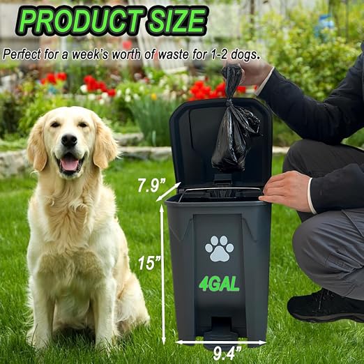 Dog Poop Trash Can Outside 20L with Waste Bags Outdoor Dog Poop Trash Can for Backyard with Lid Foot Pedal and Removable Inner Bucket - Image 2