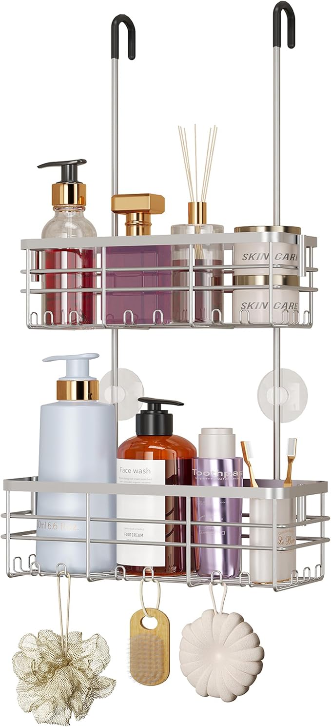 HapiRm Hanging Shower Caddy Organizer - No Drilling Shower Organizer with Hooks, Rustproof & Waterproof 304 Stainless Steel Bathroom Shelves - Silver by HapiRm