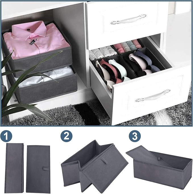 homyfort Dresser Drawer Organizer, Foldable Cloth Storage Box Closet Cube Basket Bins Containers Divider with Drawers for Underwear, Bras, Socks, Ties, Scarves, Set of 6, Grey - Image 4