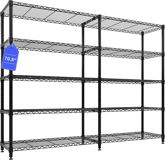 Garvee 71"Wide Storage Shelves Metal Shelving Units 5 Tier, Wire Shelving Rack 1325LBS Heavy Duty Adjustable for Storage, 71"W x 15.8"D x 70.5"H Standing Shelf Unit, for Kitchen Garage Pantry Basement by Garvee