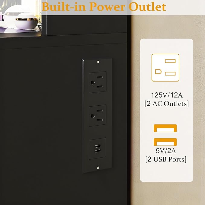HUAHUU Vanity Desk with Mirror and Lights, Makeup Vanity Desk with Lights 3 Colors, Transparent Top Vanity with 2 RGB Drawers, 6 Shelves, Large Tempered Cabinet, Power Outlet, for Bedroom, Black
