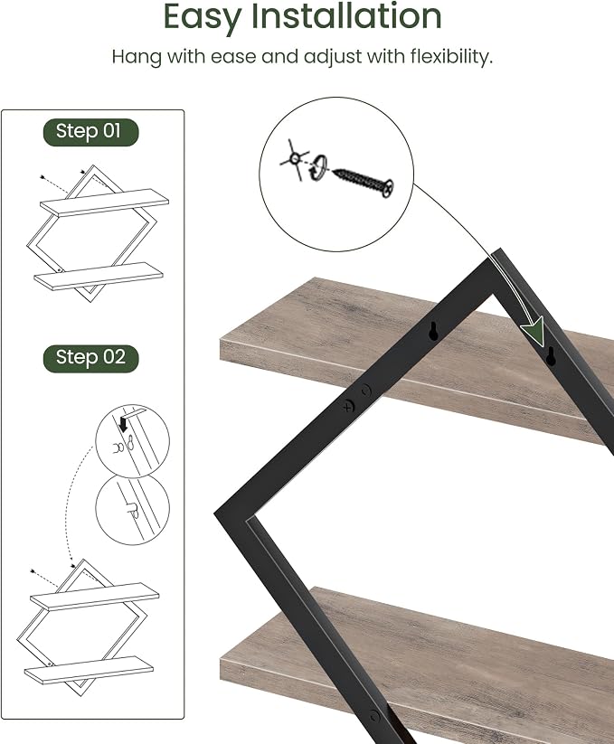 CHOEZON Floating Shelves for Wall, Set of 2 Wall Mounted Shelves, 2-Tier Hanging Shelves, for Living Room, Bedroom, Kitchen, Office, Study, Greige TBJ01P2BG - Image 5