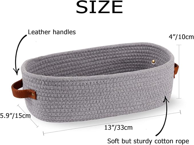Cotton Rope Small Woven Toilet Paper Room Storage Basket with Handles for Bathroom, 13"x5.9"x4" Gary - Image 6