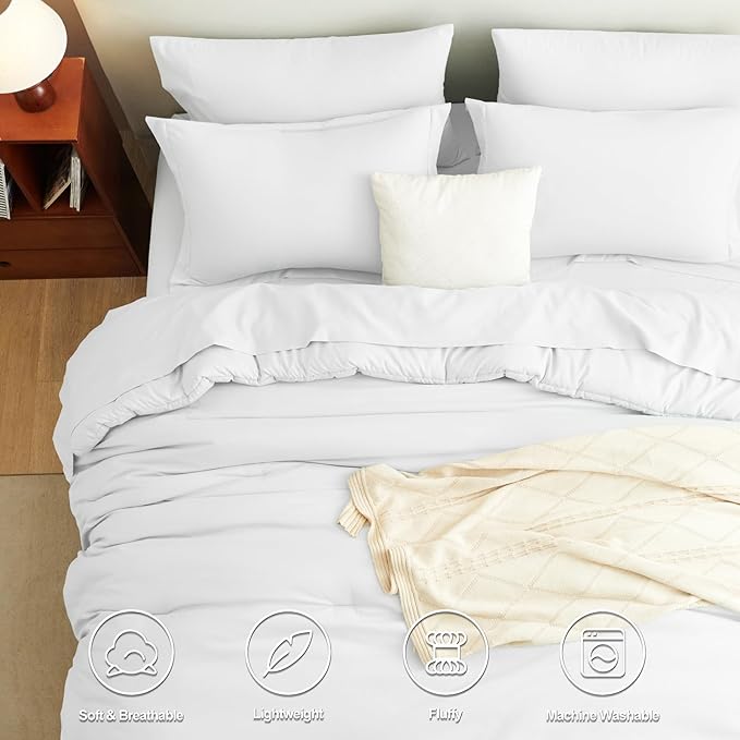 CozyLux King Size Comforter Set White, 7 Pieces Bed in a Bag King Comforter Set with Sheets, Luxury Soft Bedding Sets with Down Alternative Comforter, Fitted Sheet, Flat Sheet, Pillowcases & Shams