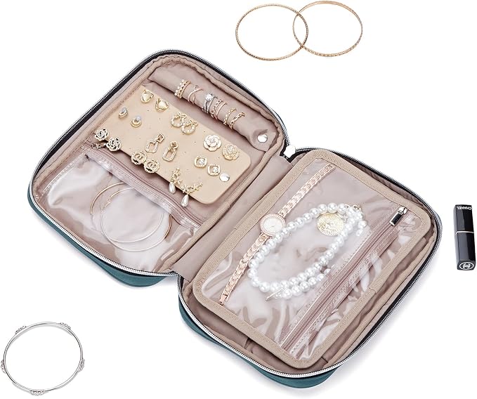BELALIFE Travel Jewelry Organizer, Portable Jewelry Storage Case for Earrings, Rings, Necklaces, Bracelets, Lake-Blue - Image 6