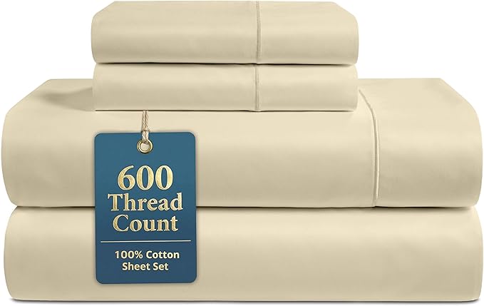 LANE LINEN Queen Size Bedding Set – 100% Cotton Queen Size Bed Set with 600 Thread Count, Soft & Cooling Fabric, Value Bedding for Daily Use, Hotel Sateen Finish, 15" Deep Pocket – Linen