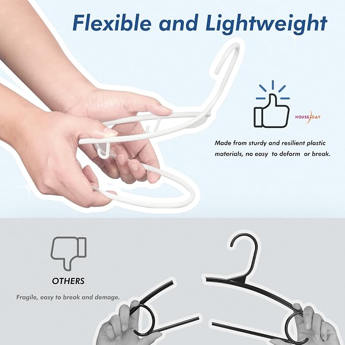 HOUSE DAY White Plastic Hangers 16 Pack, Space Saving Coat Hanger, Clothes Hanger with Non Slip Hooks, Plastic Clothing Hangers for Closet, Ideal for Everyday Use on Shirts, Coats, Pants, Dress - Image 6