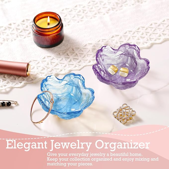 Flower Jewelry Dish Ring Holder Jewelry Tray Cute Vanity Organizer Room Decor Aesthetic Nightstand Bathroom Bedroom Decor Trinket Dish Small Valentine's Friendship Christmas Birthday Gifts for Women - Image 8
