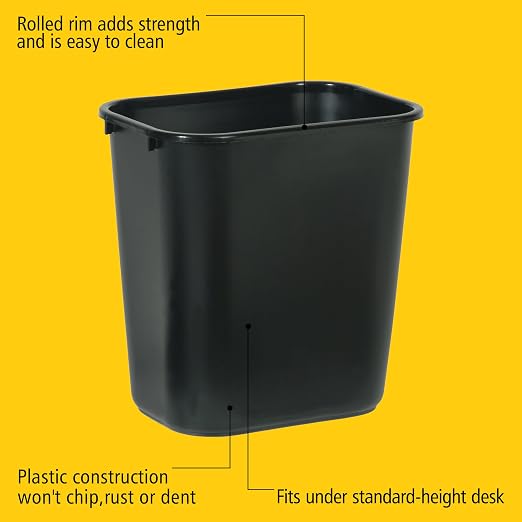 Rubbermaid Commercial Products Wastebasket/Trash Can, 7-Gallon/28-Quart, Black, Plastic, for Bedroom/Bathroom/Office, Fits Under Desk/Sink/Cabinet, Pack of 4 - Image 4