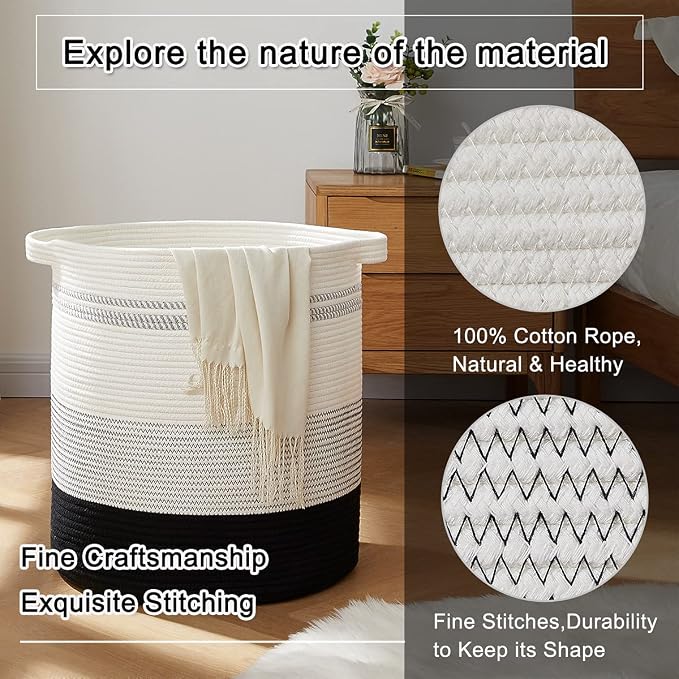 OIAHOMY 80L Laundry Hamper,Storage Basket with Handles,Decorative Basket for Living room,Woven Storage Basket for Toys Bin,Pillows, Blankets,Clothes-20x18in-Gradient Dark - Image 3
