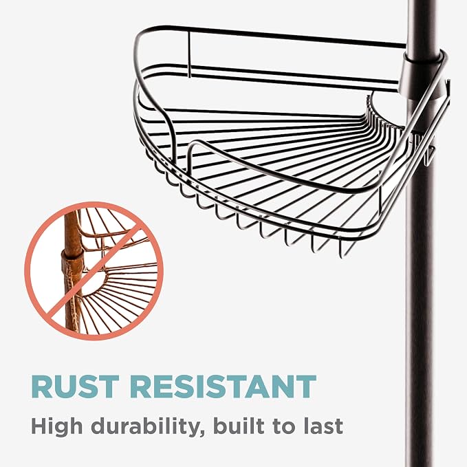 Zenna Home Tension Pole Shower Caddy Corner Organizer, Adjustable Standing Shower Caddy with 4 Baskets and Built in Towel Bar, Rust Resistant Bathroom Tension Rod Organizer, 60 to 97 Inch, Bronze - Image 5