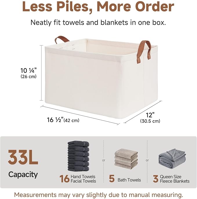 StorageWorks Fabric Storage Bins, Large Storage Baskets for Shelves, Closet Organizers and Storage Bins with Metal Frame, Handles, Natural Color, 2-Pack - Image 3
